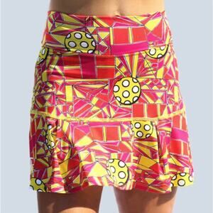 NWT Pickleball Bella Women's Red/Yellow Angle Shot 1 Drop Pleat Skort Size S
